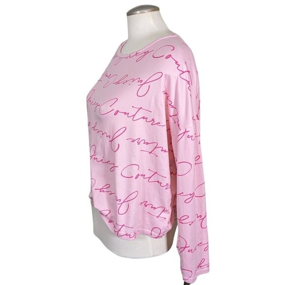 Juicy Couture Logo Top Womens L Long Sleeved Sleepwear Shirt Cursive Pink Y2K - Picture 3 of 6